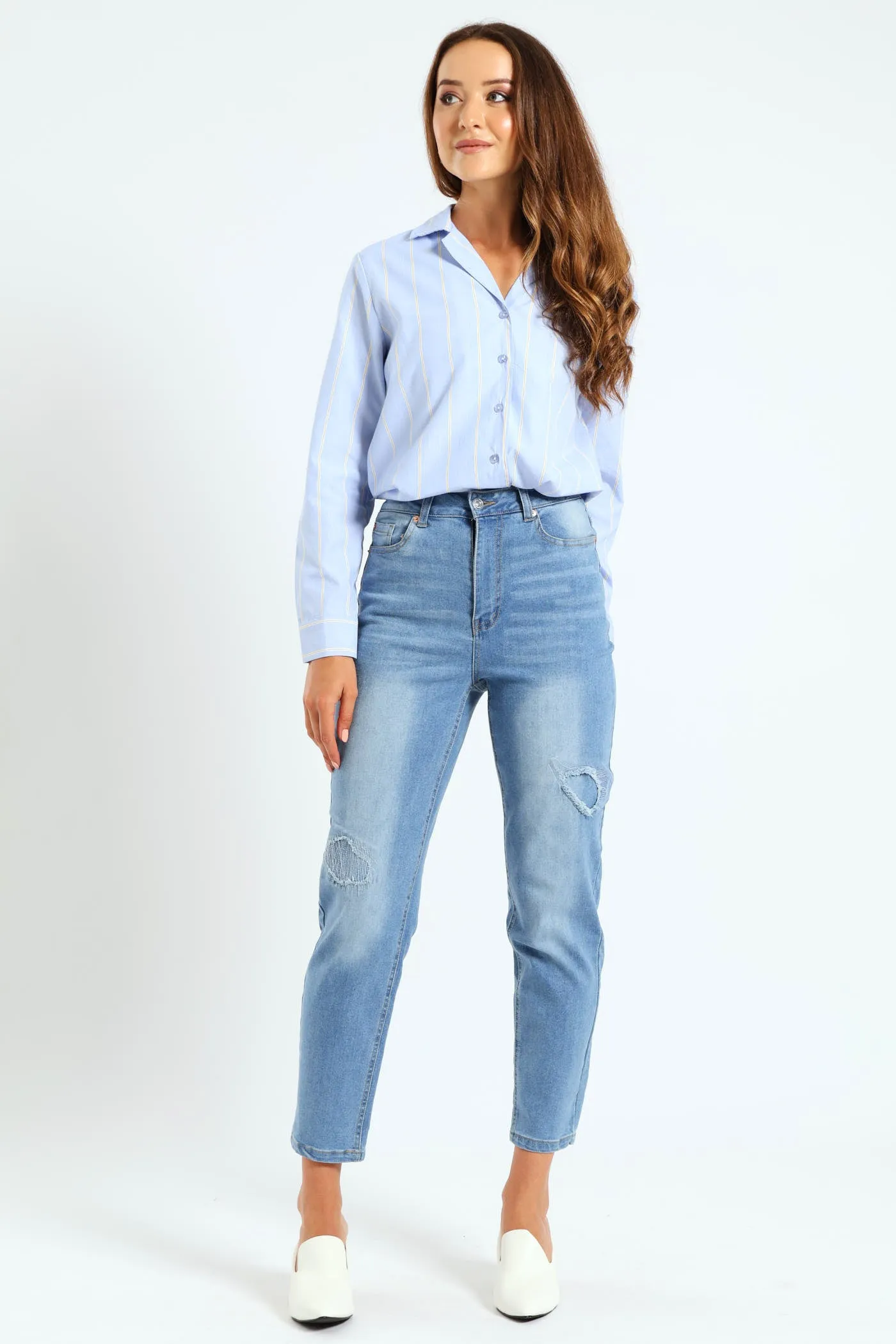 Rip & Repair Patch Mom Jean - Salty Mid Wash sold by Edgars