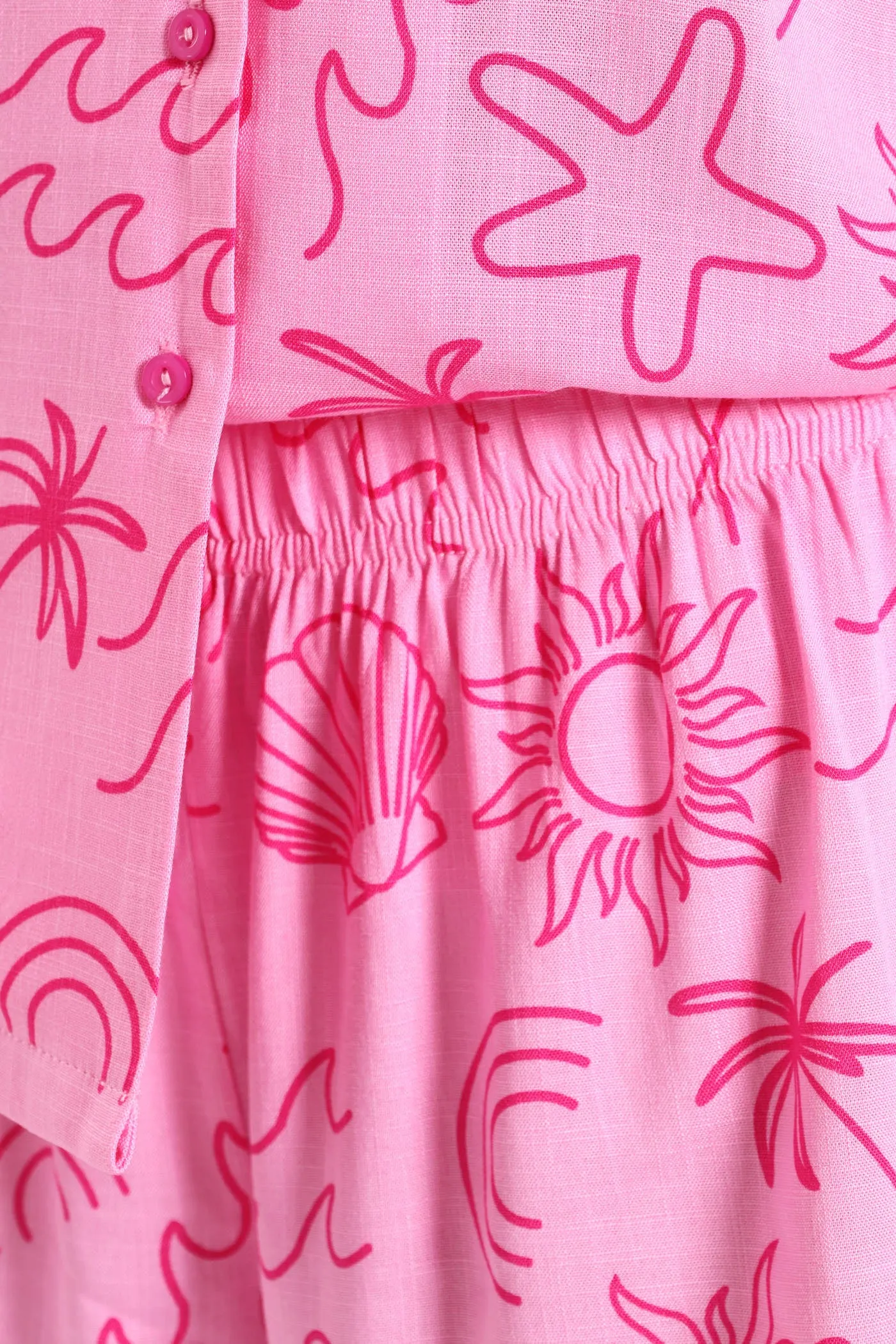 Linen-Look Button Through Pink Palm Short Set - Pink sold by Edgars product image thumbnail 4