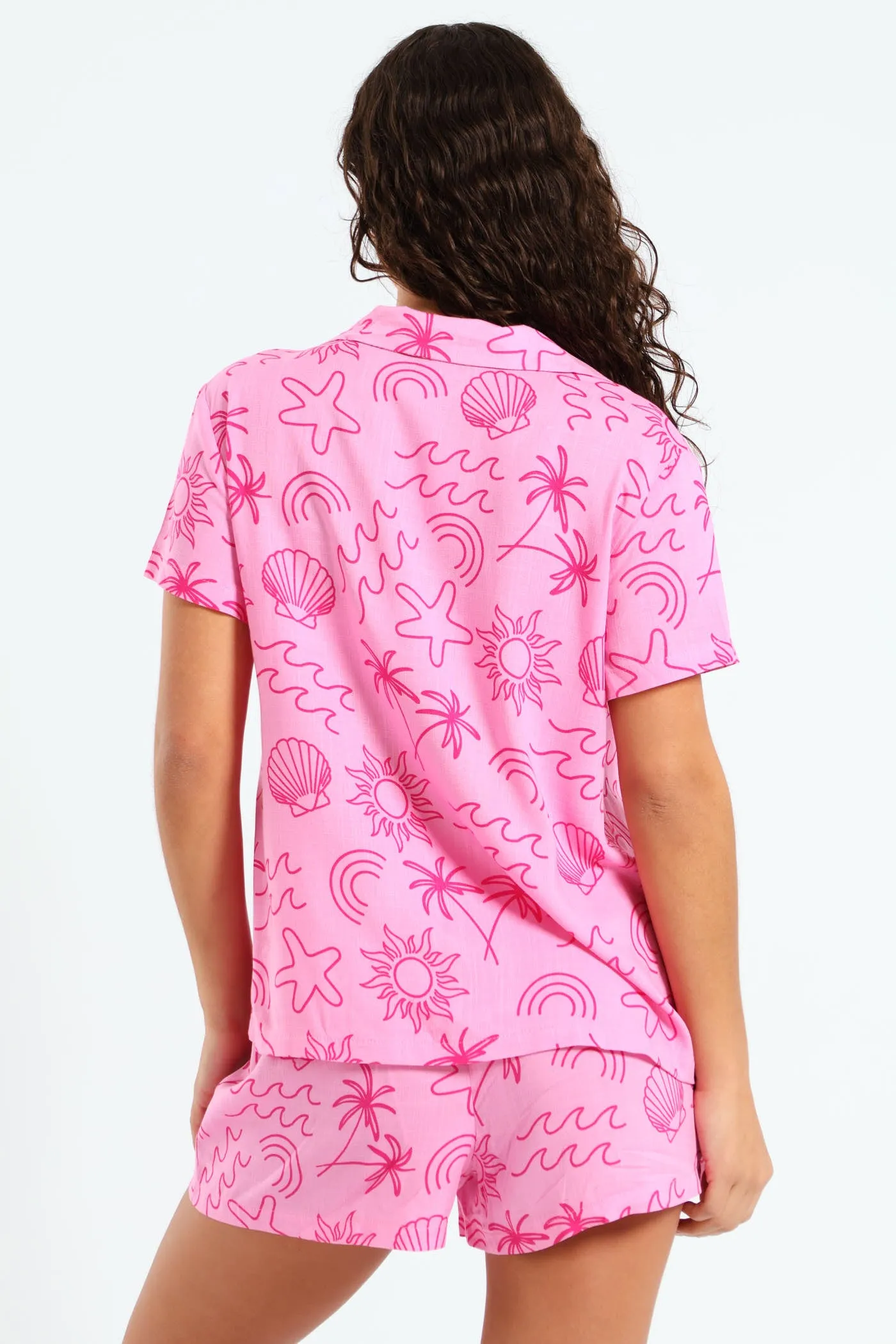 Linen-Look Button Through Pink Palm Short Set - Pink sold by Edgars product image thumbnail 3