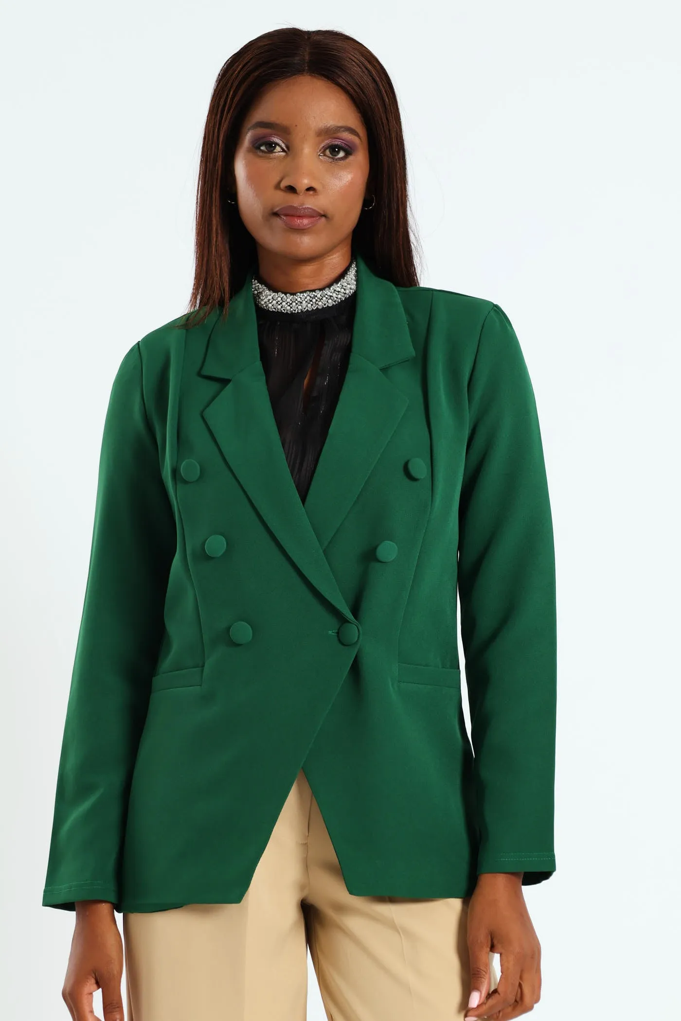 Long Sleeve Double Breasted Blazer - Green sold by Edgars