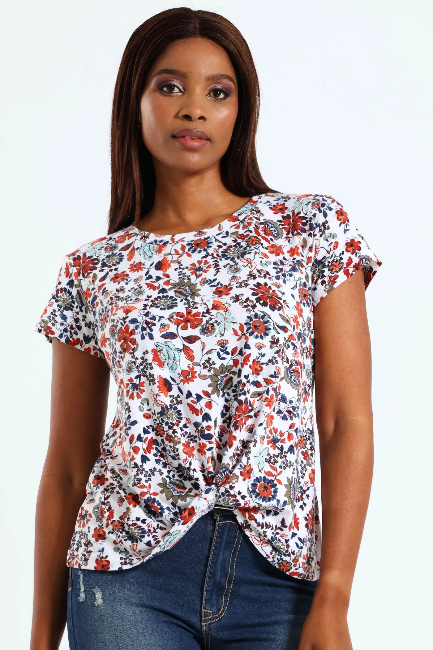 Knot Front Tee - White sold by Edgars