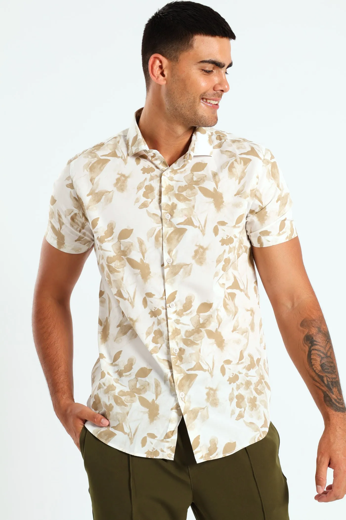 Short Sleeve Floral Shirt - White/Beige sold by Edgars