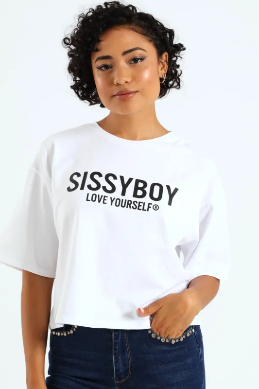 Boxy Oversized Multi-Technique Logo Top - White sold by Edgars 