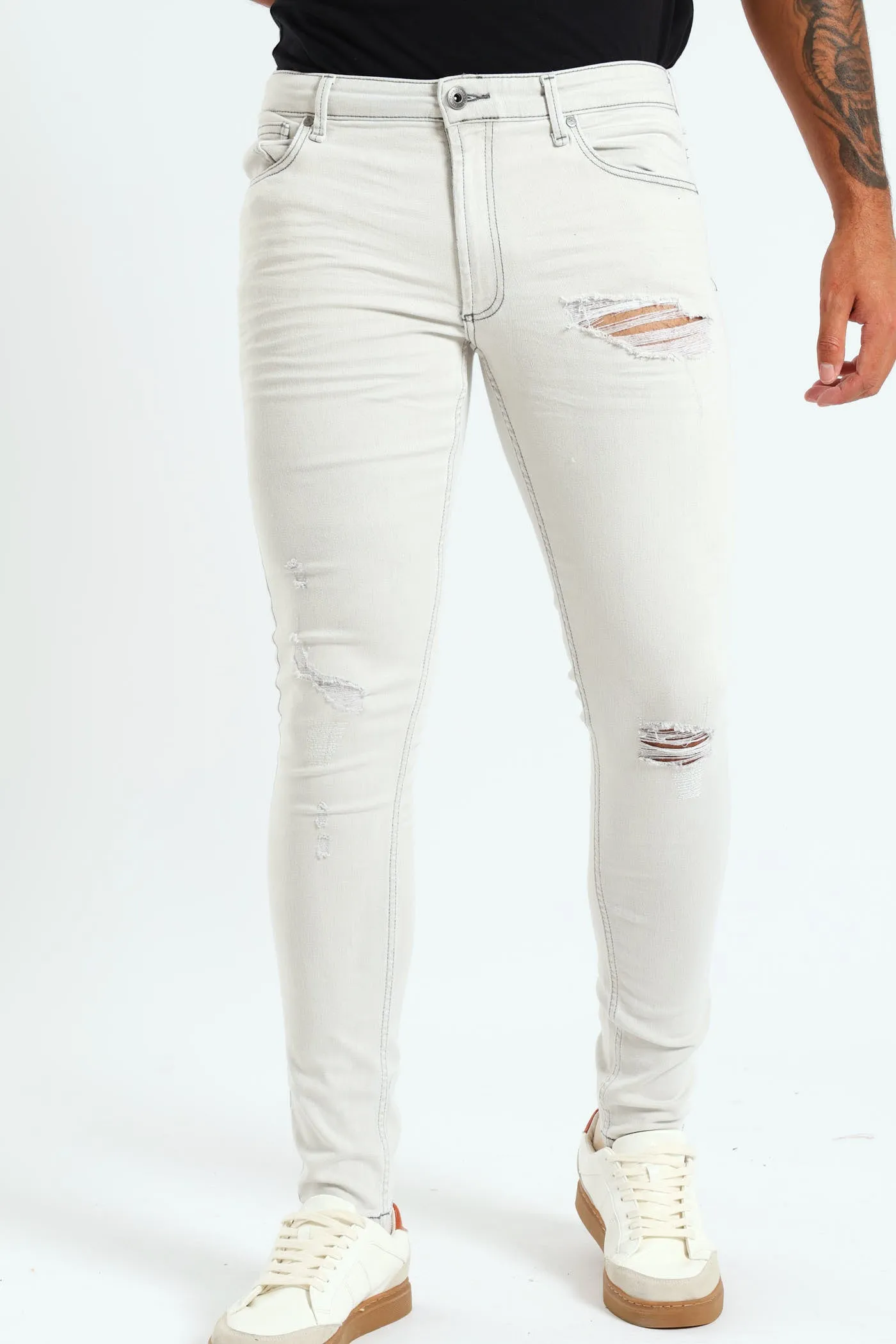 Ripped Super Skinny Jean - Grey sold by Edgars