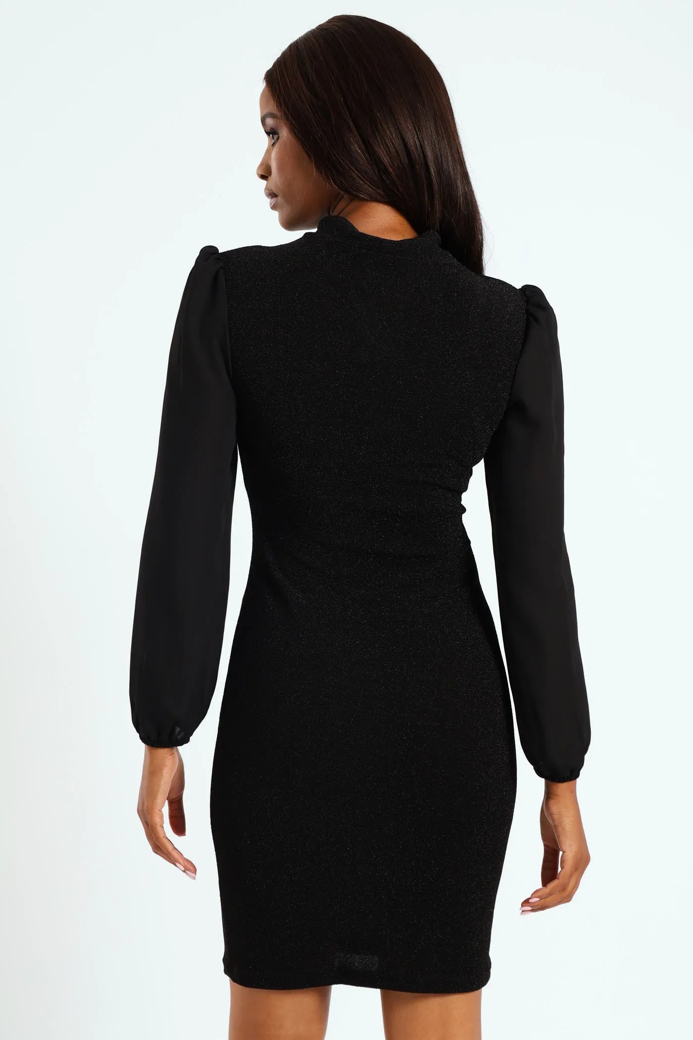 Hi-Neck Pleat Neck Shimmer Combo Dress - Black sold by Edgars product image thumbnail 4