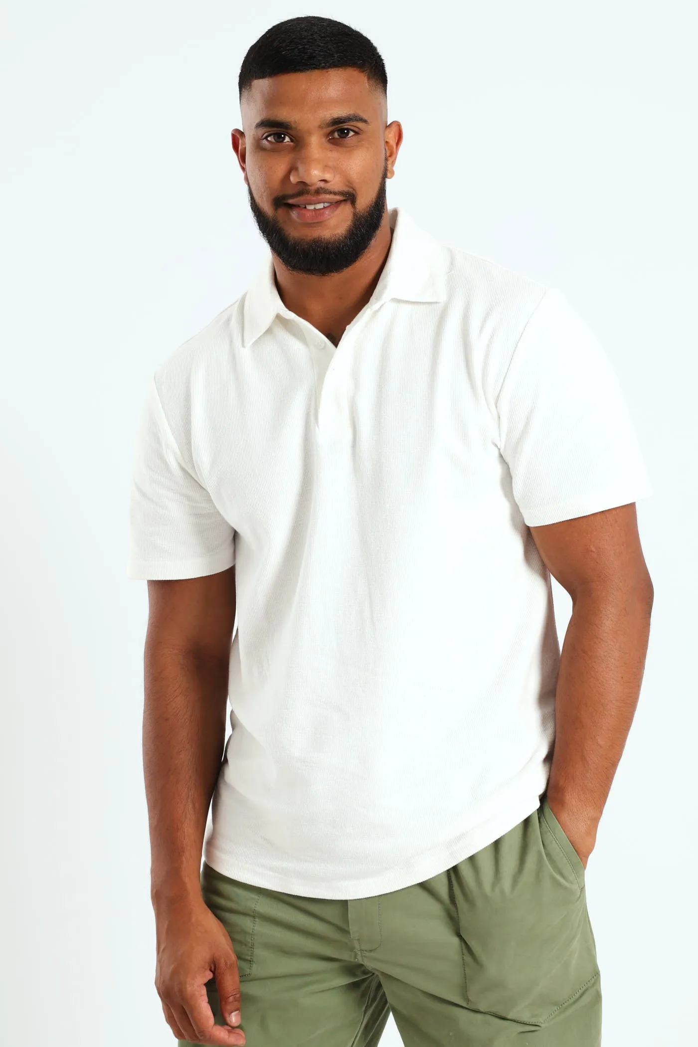Slub Self Collar Golfer - Off White sold by Edgars
