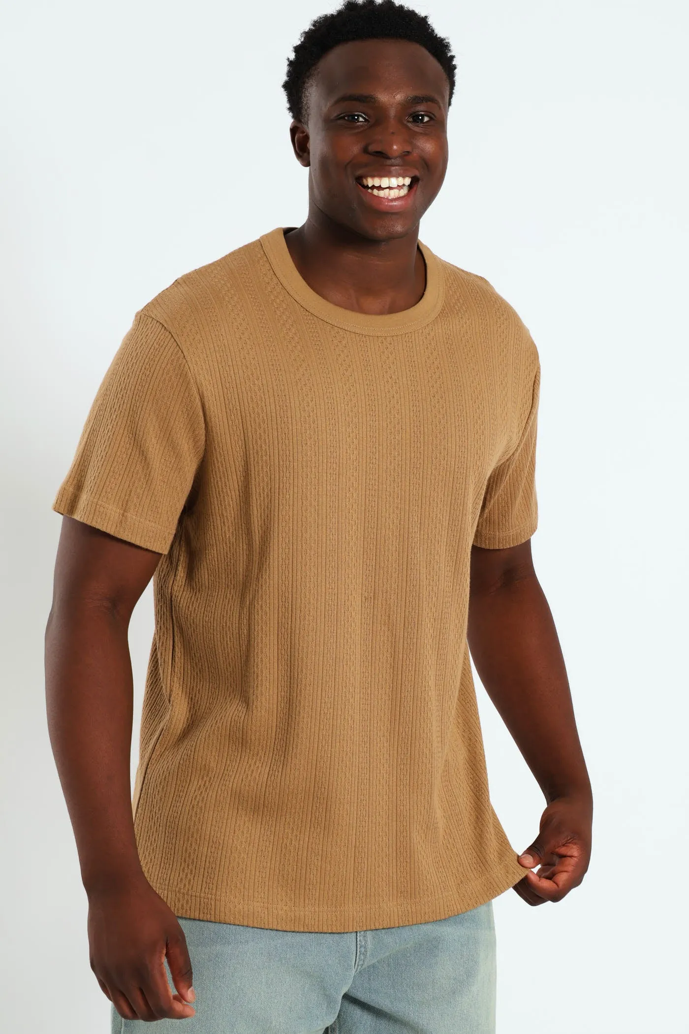 Honeycomb Pointelle Tee - Khaki sold by Edgars