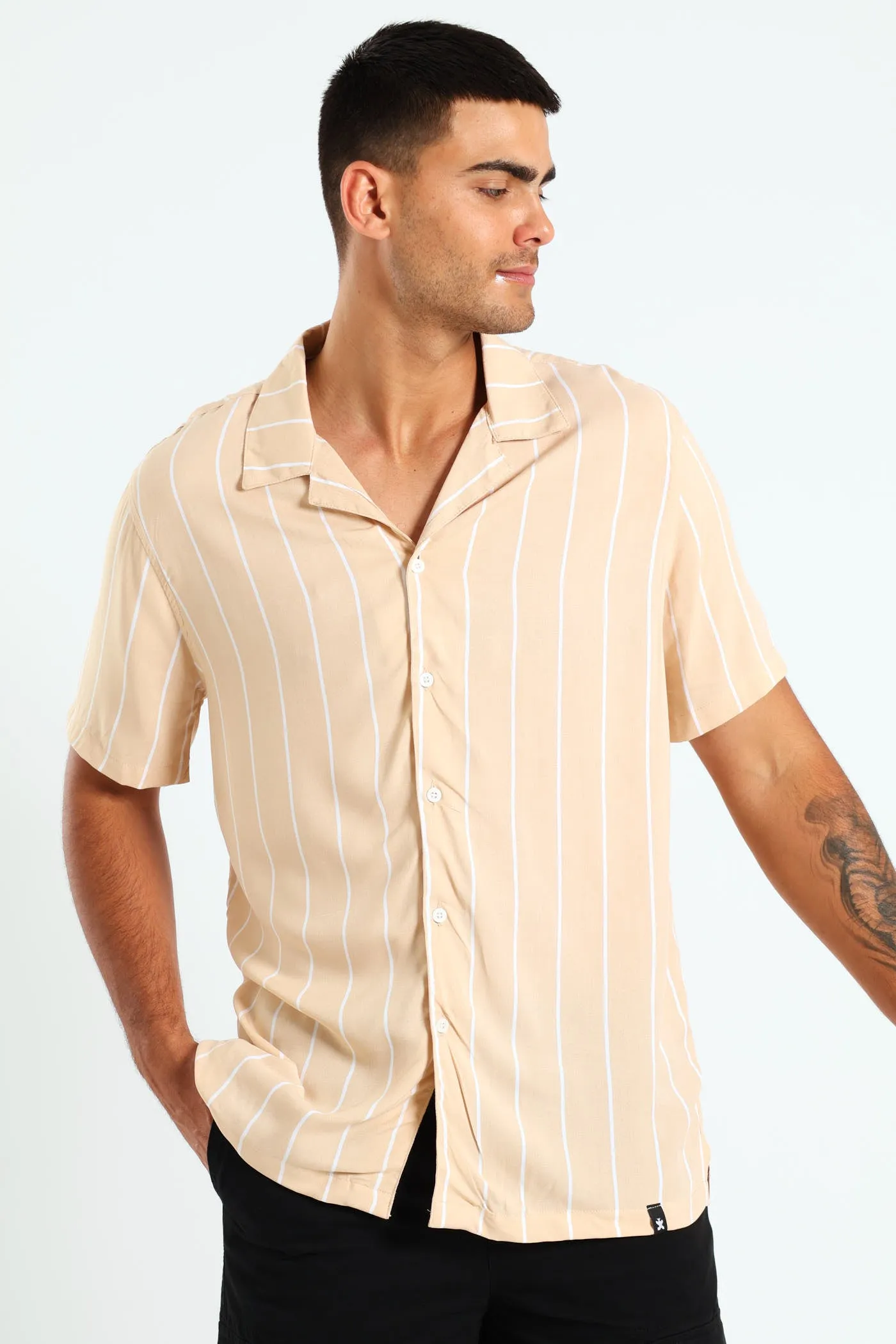 Thin Stripe Shirt - Stone sold by Edgars