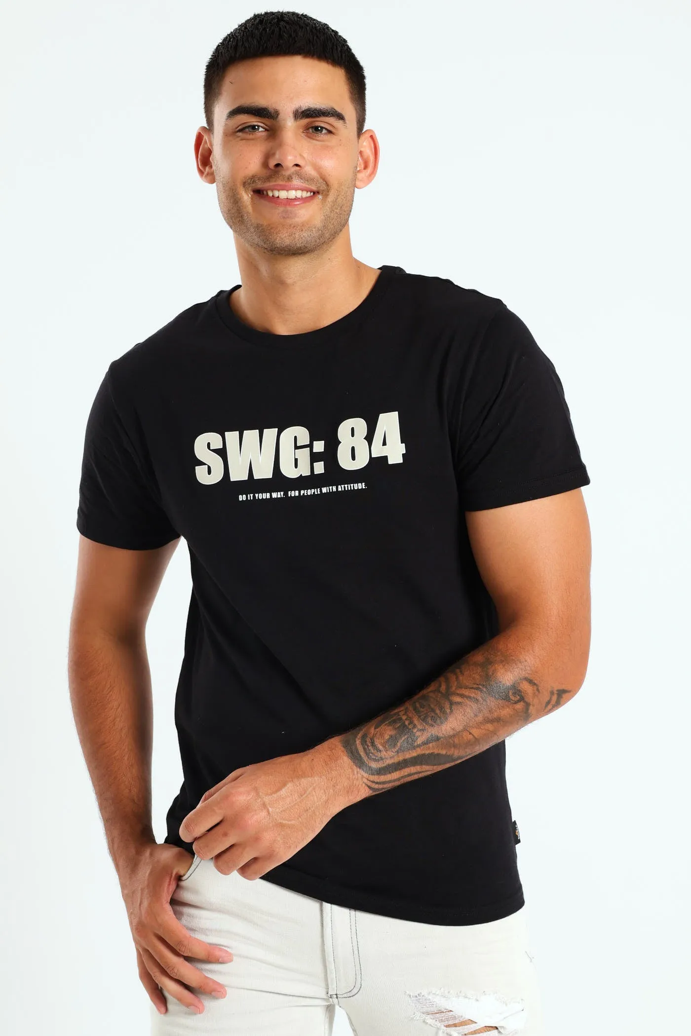 Basic Print Short Sleeve Tee - Black sold by Edgars