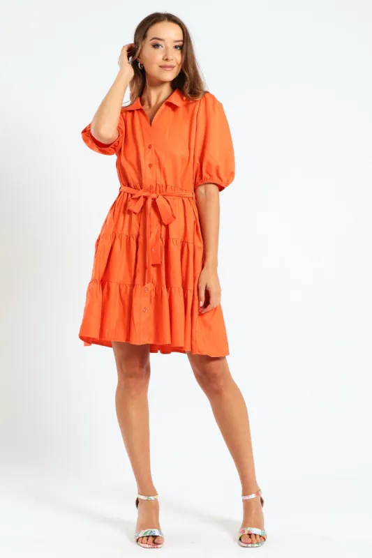 Collared Belted Tiered Shirt Dress - Paprika sold by Edgars