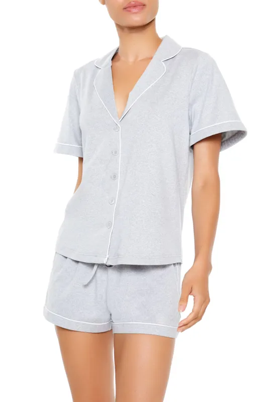 Piped-Trim Shirt & Shorts Pajama Set - Grey sold by Edgars