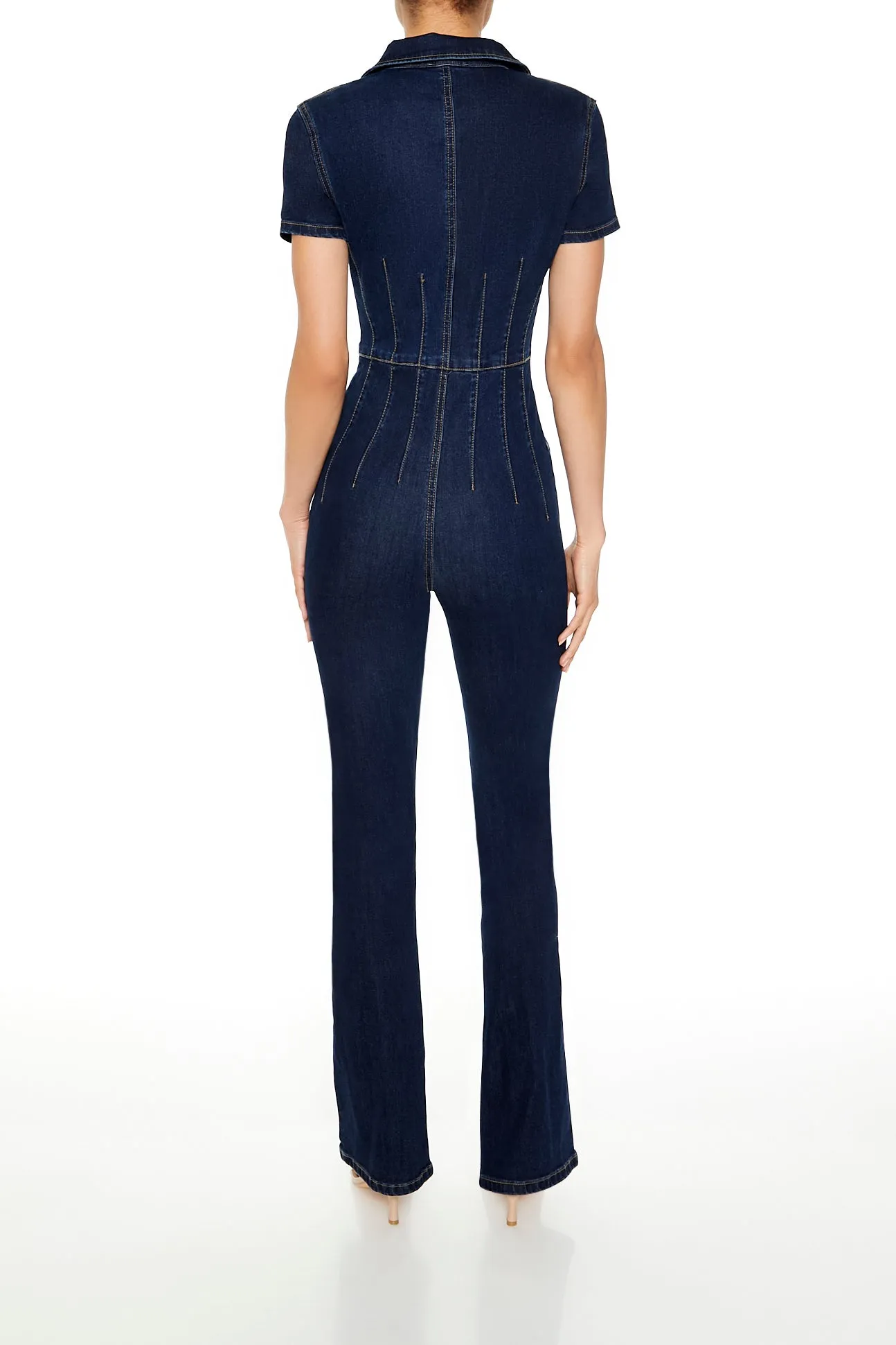 Zip-Up Denim Short-Sleeve Jumpsuit - Dark Blue sold by Edgars product image thumbnail 2
