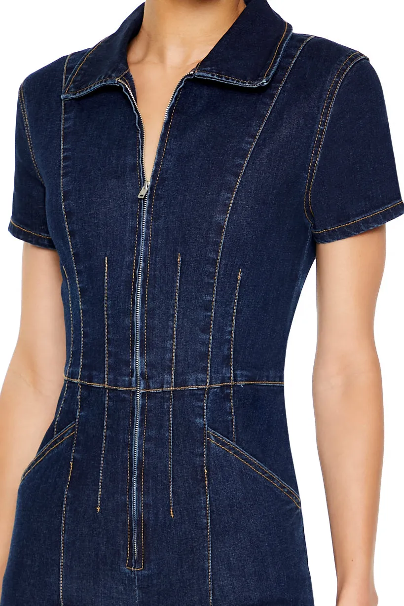 Zip-Up Denim Short-Sleeve Jumpsuit - Dark Blue sold by Edgars product image thumbnail 4