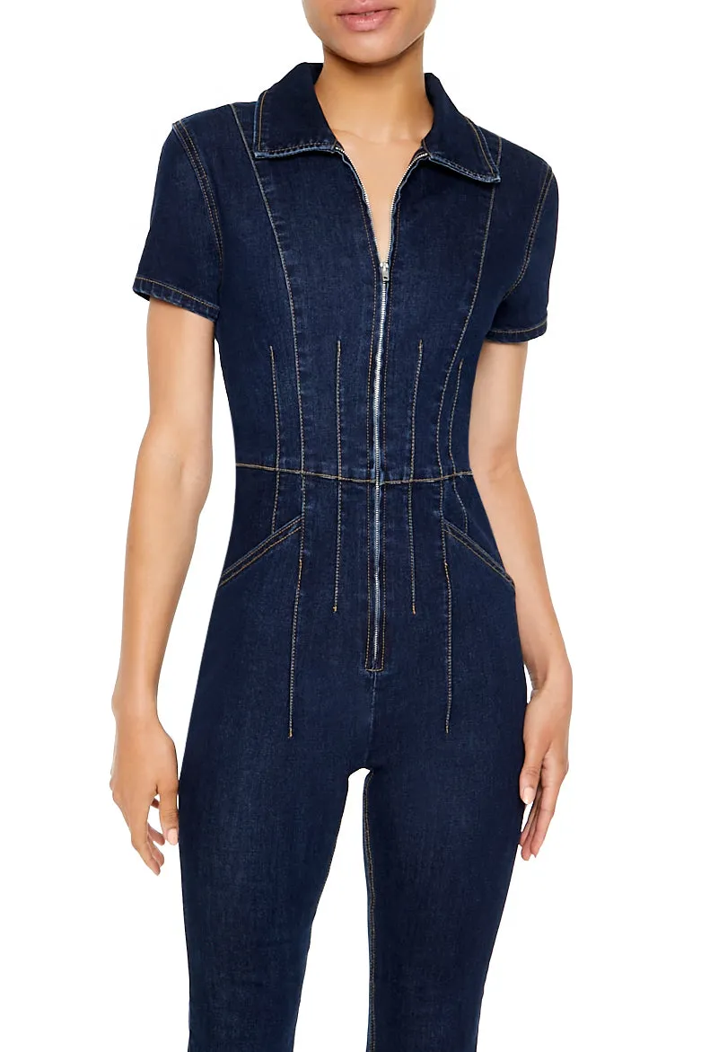 Zip-Up Denim Short-Sleeve Jumpsuit - Dark Blue sold by Edgars product image thumbnail 5