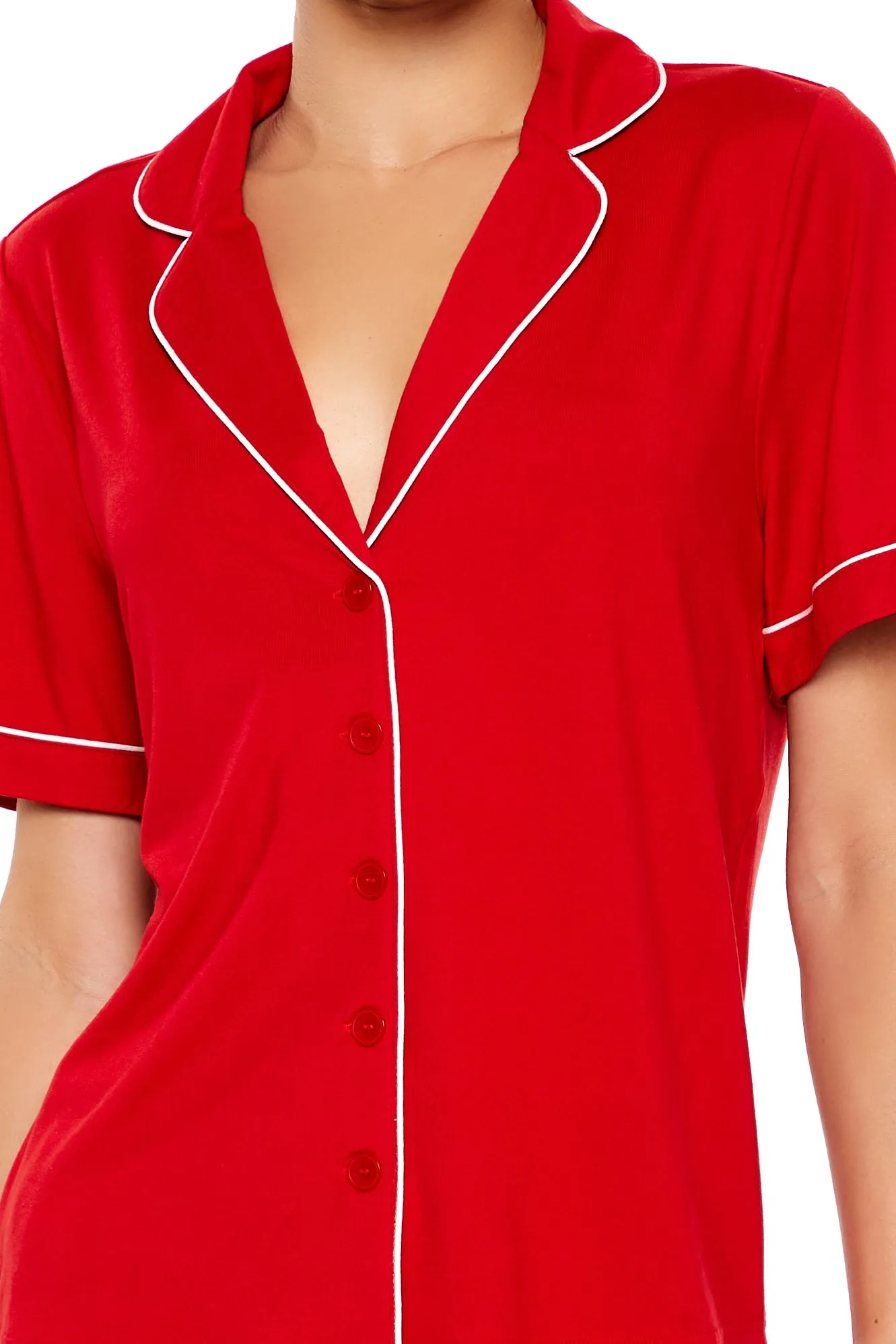Piped-Trim Shirt & Shorts Pajama Set - Red sold by Edgars product image thumbnail 2
