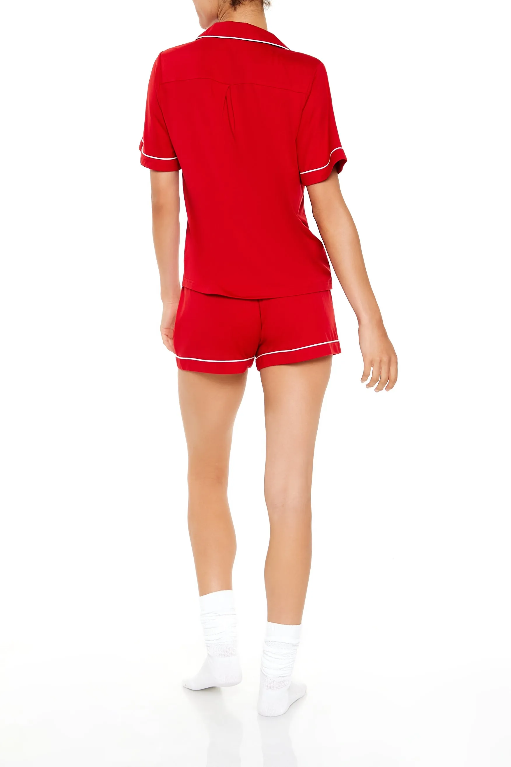 Piped-Trim Shirt & Shorts Pajama Set - Red sold by Edgars product image thumbnail 4