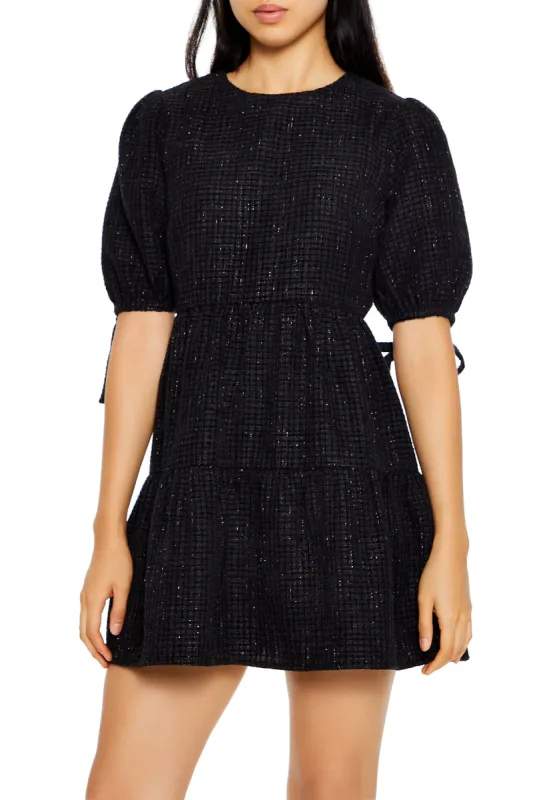 Tweed Houndstooth Print Mini Dress - Black sold by Edgars 