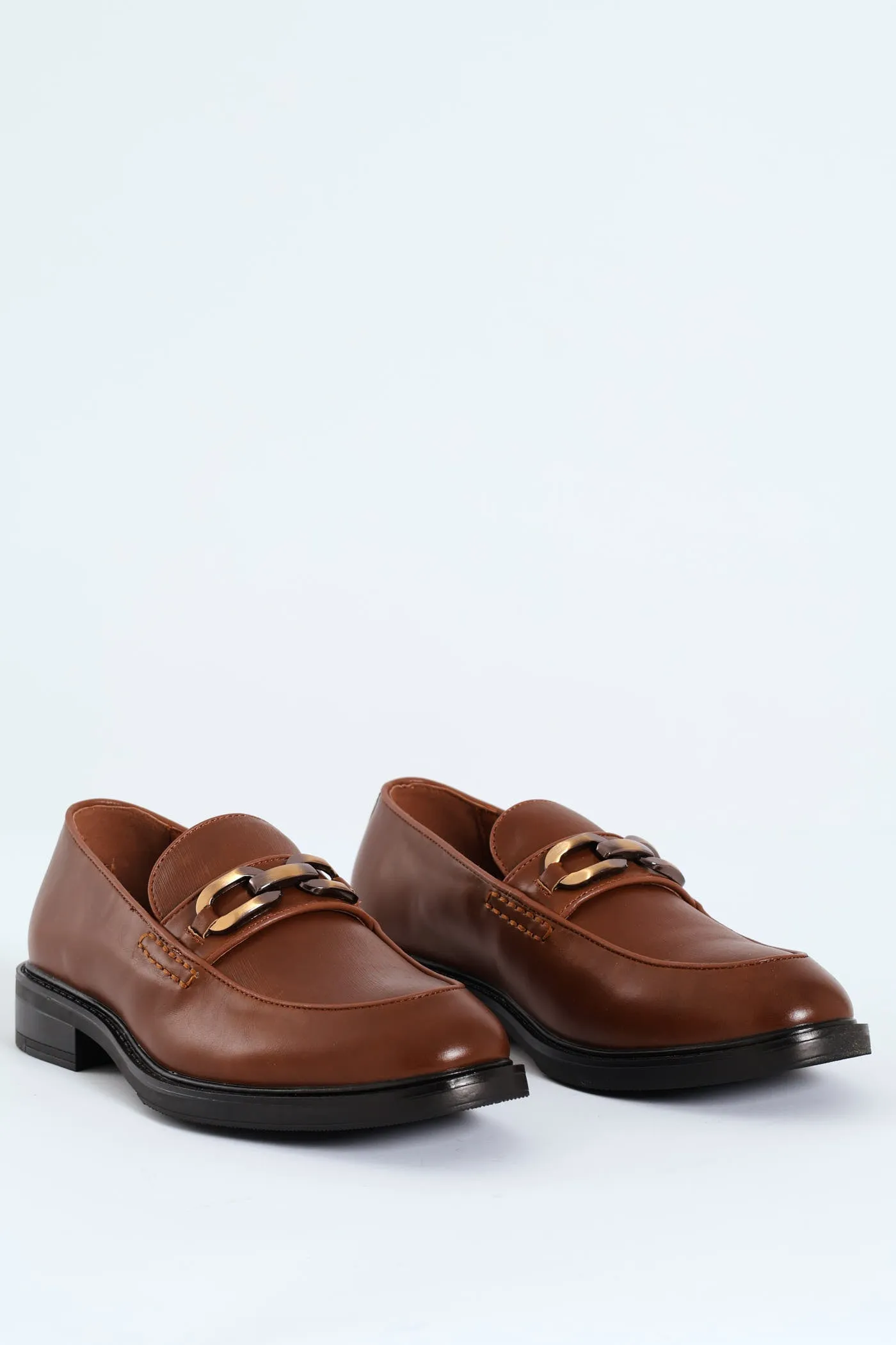 Hatton Metal Trim Heeled Slip In Loafer - Cognac sold by Edgars