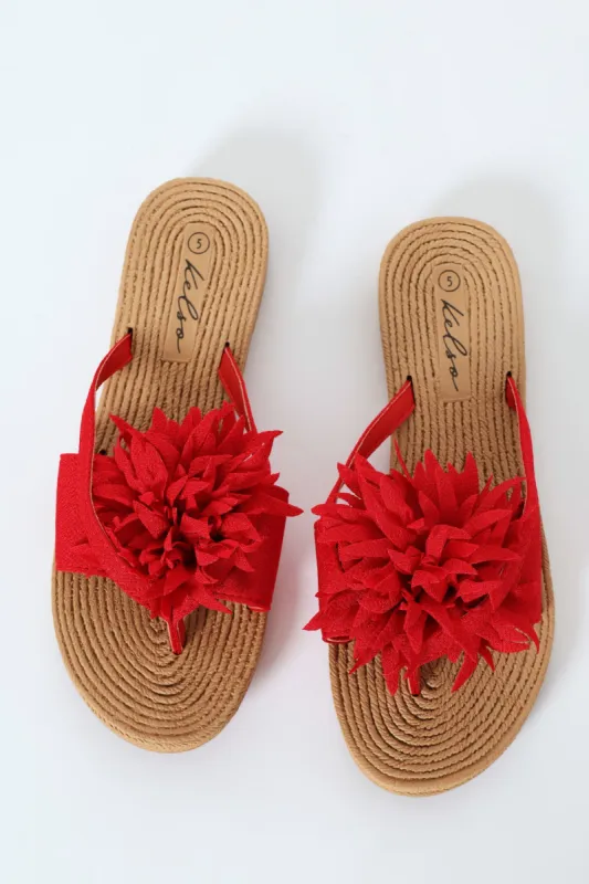 Moulded Thick Strap Mule Sandal With Flower Detail - Red sold by Edgars
