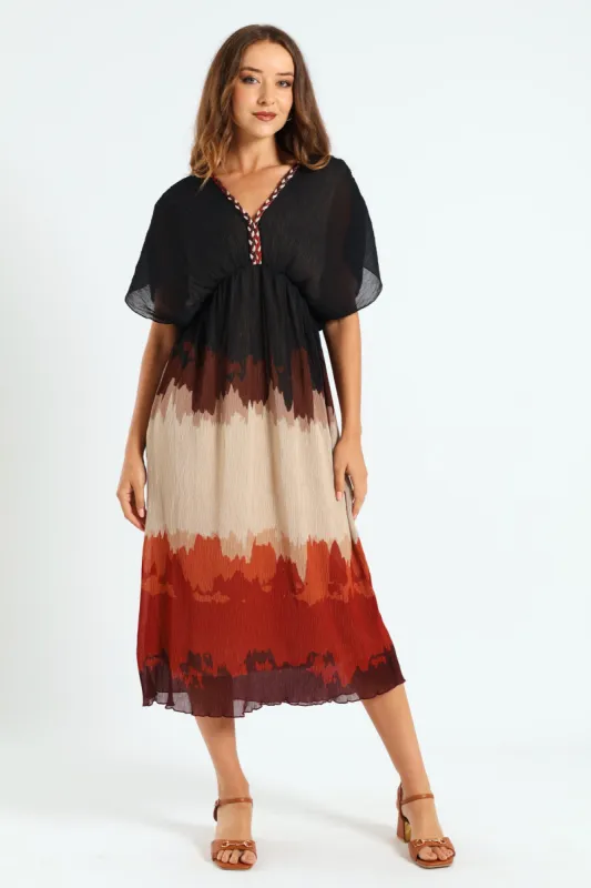 V-Neck Pleated Maxi Dress - Brown sold by Edgars