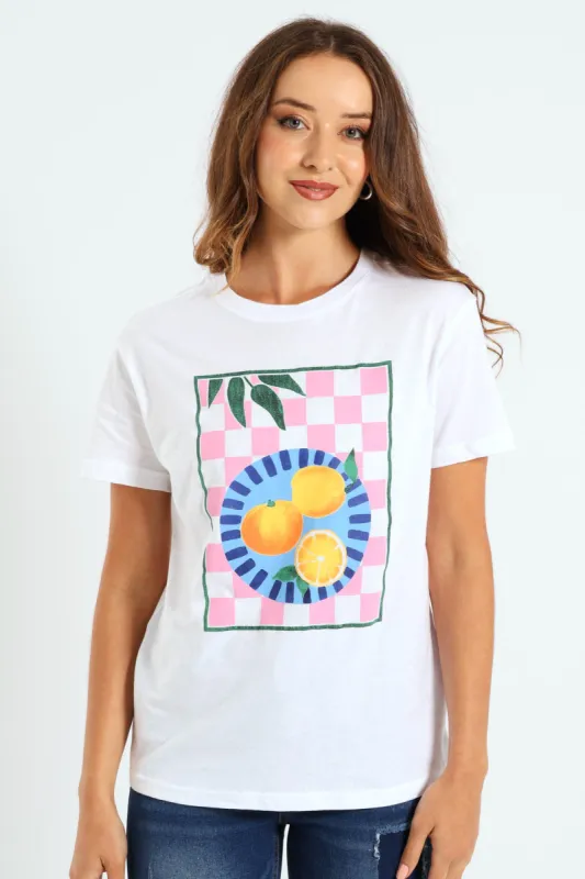 Gingham Oranges Tee - White sold by Edgars 