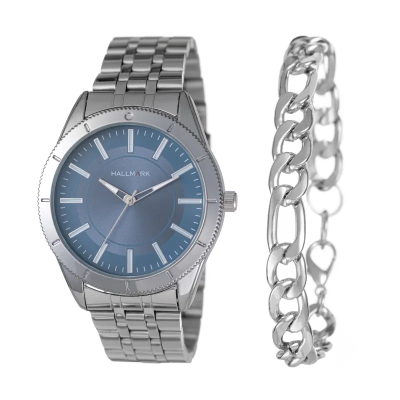 Gents Silver Watch & Hand Chain Set sold by Edgars 