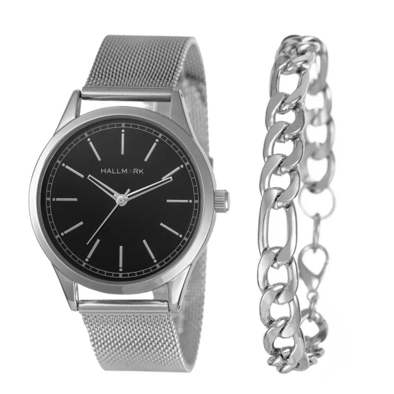 Gents Silver Mesh Watch & Hand Chain Set sold by Edgars