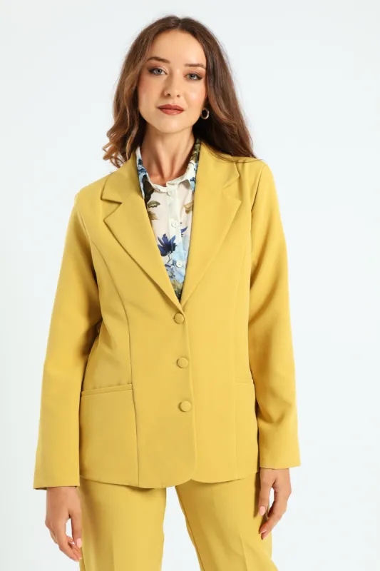 Long Sleeve 3 Button Blazer - Mustard sold by Edgars 
