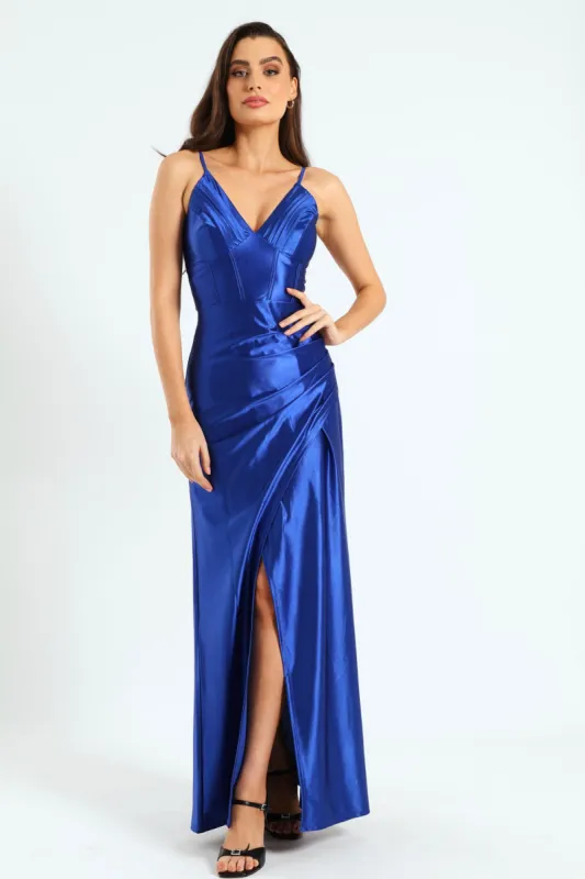 Wrap Skirt Maxi Dress With Pleat Detail - Cobalt sold by Edgars