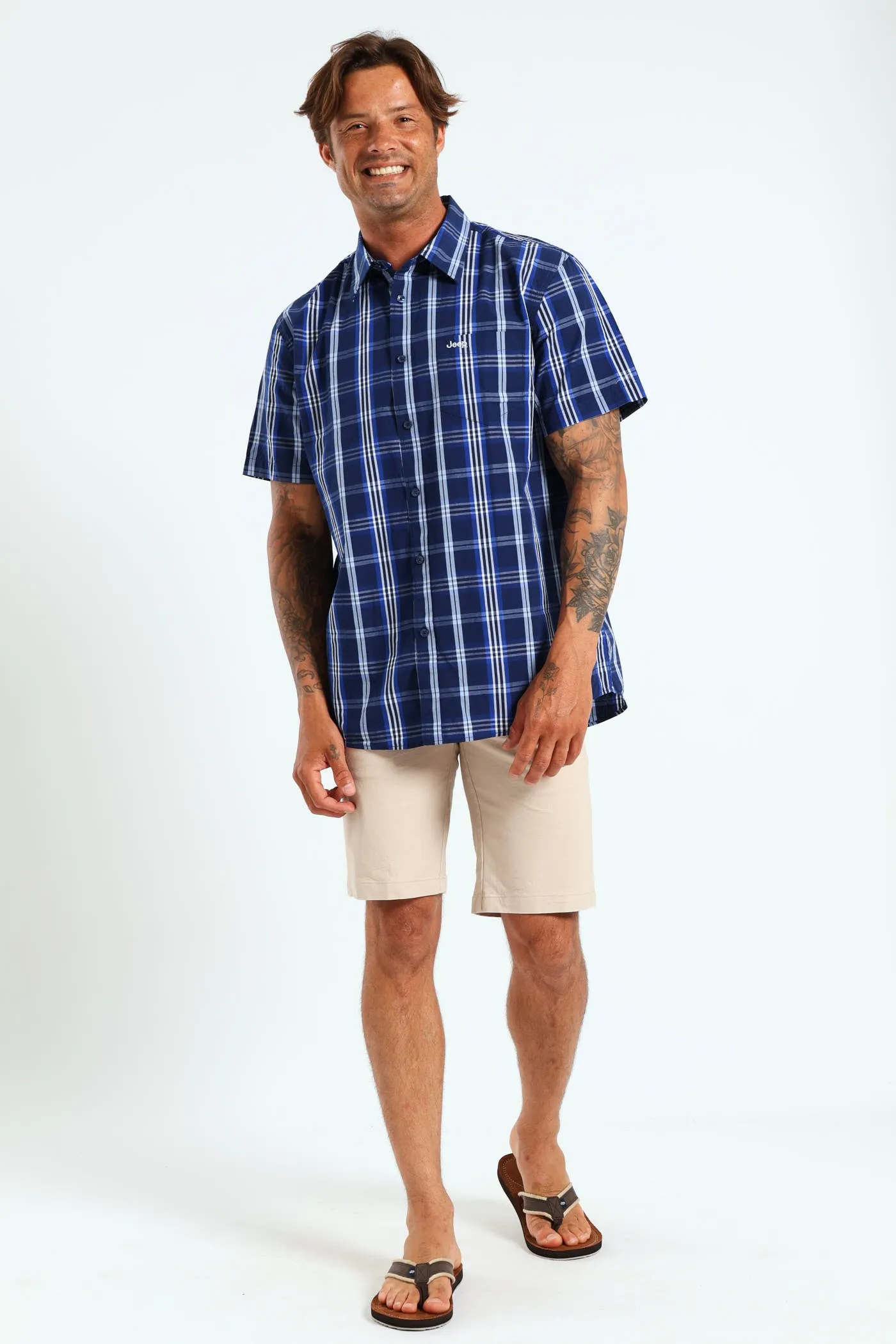 Casual Yarn Dye Check Shirt - Navy sold by Edgars