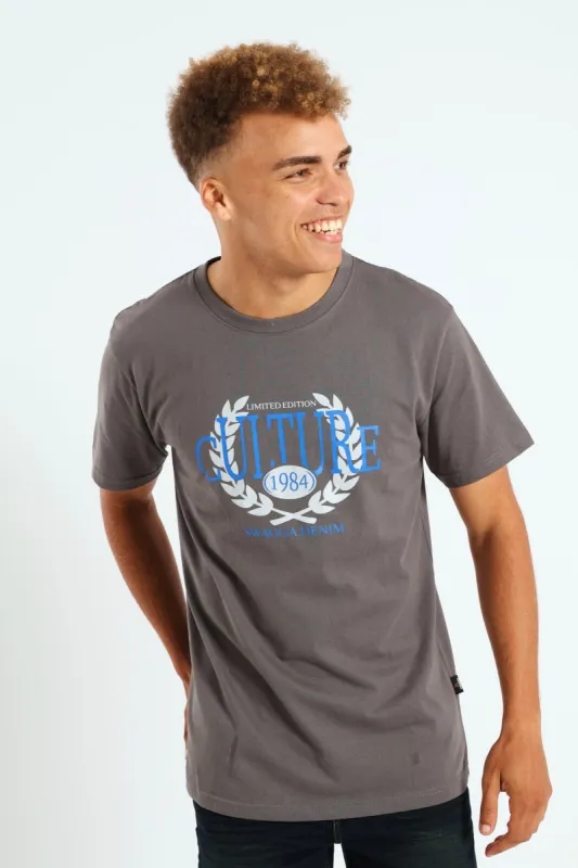 Short Sleeve Basic Print Tee - Charcoal sold by Edgars