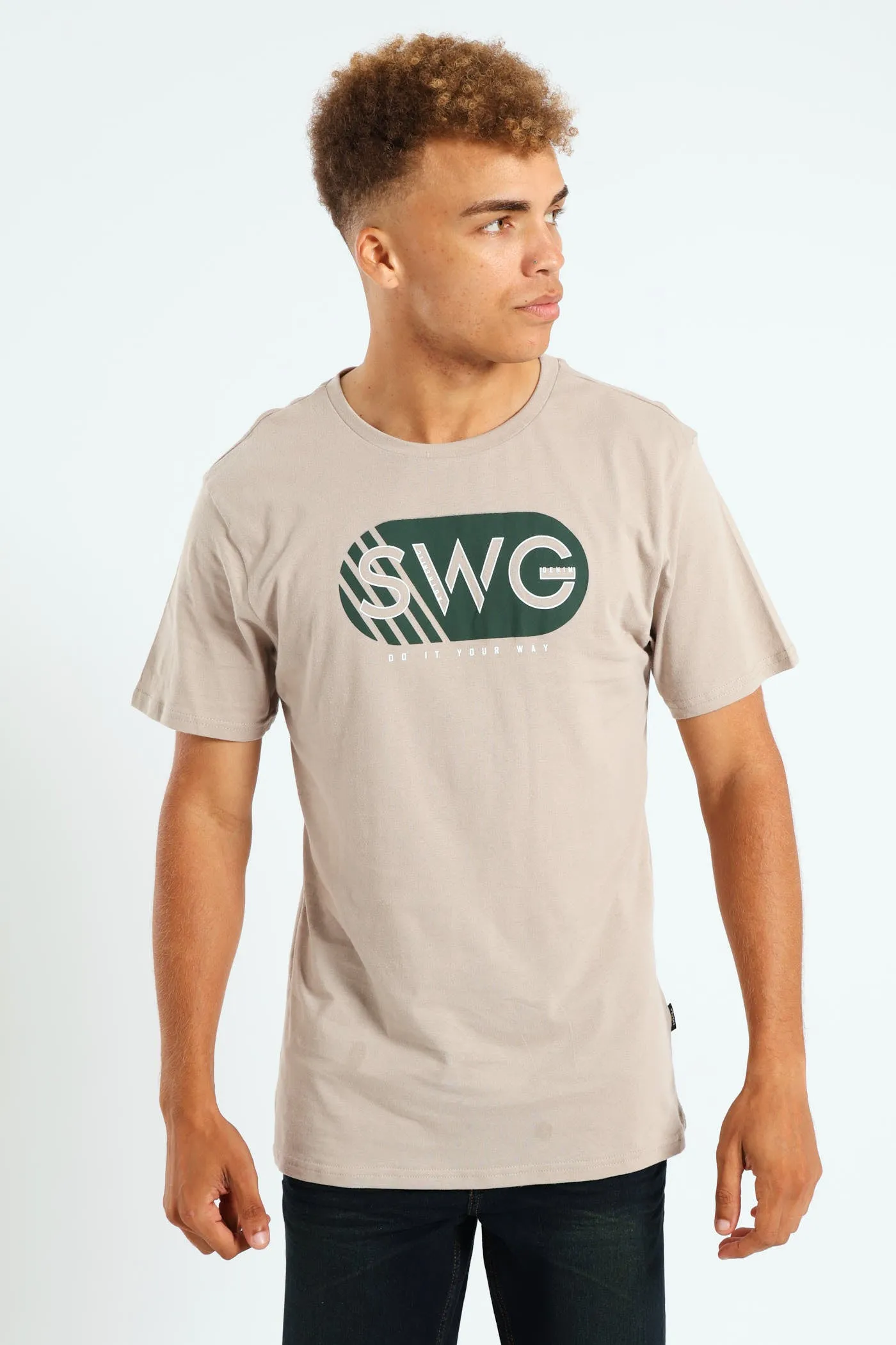 Short Sleeve Basic Print T-Shirt - Stone sold by Edgars