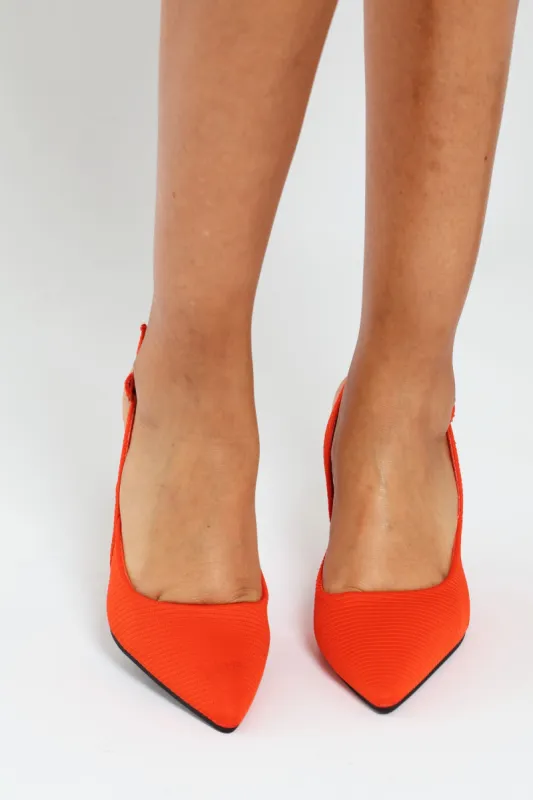 Pointy Sling Back Kitten Heel - Orange sold by Edgars 