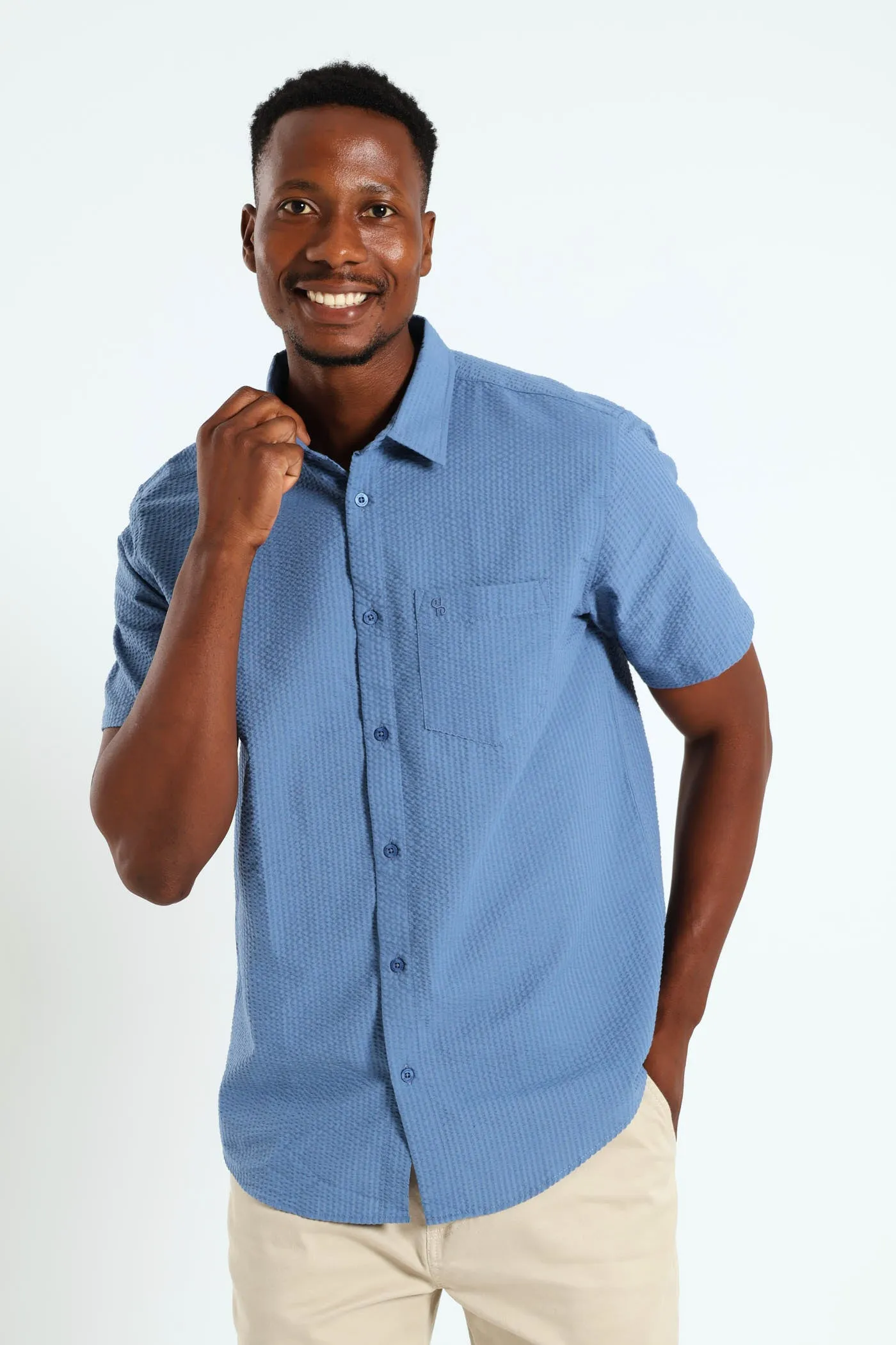 Short Sleeve Seersucker Shirt - Blue sold by Edgars