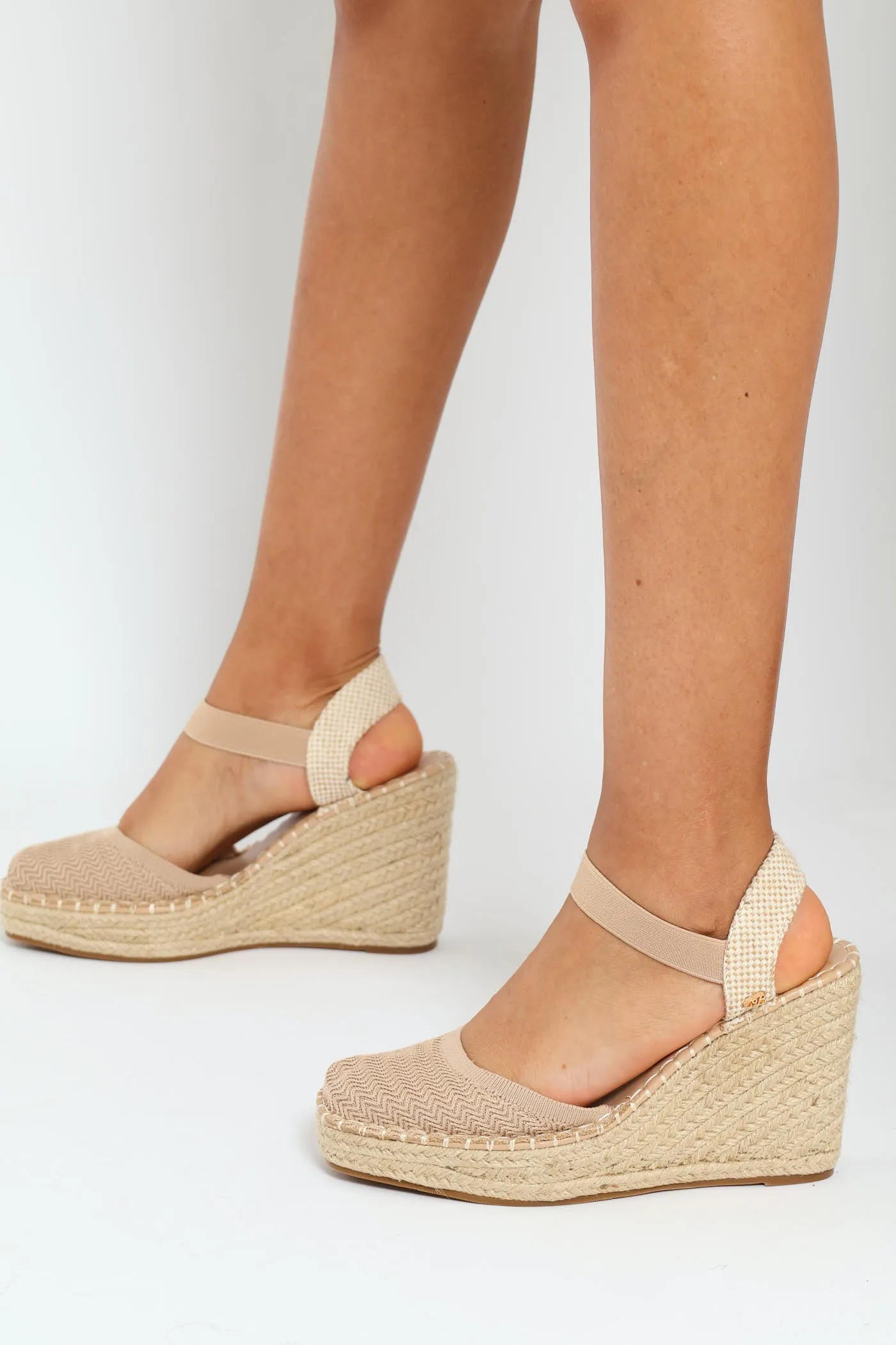 Elasticated Toe Espadrille Wedge - Nude sold by Edgars