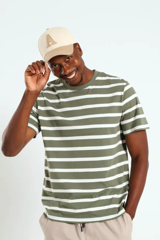 Off White Stripe Crew Tee - Fatigue sold by Edgars