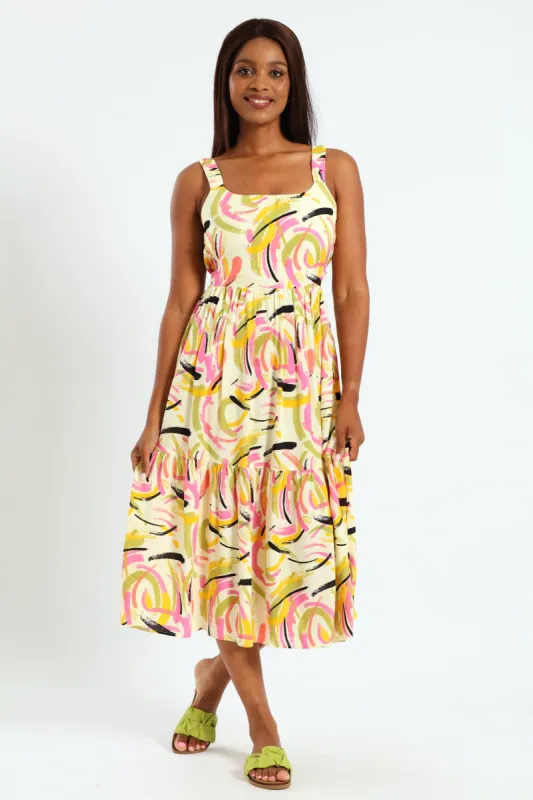 Elastic Strap Shirred Back Cutout Tiered Midi Dress sold by Edgars