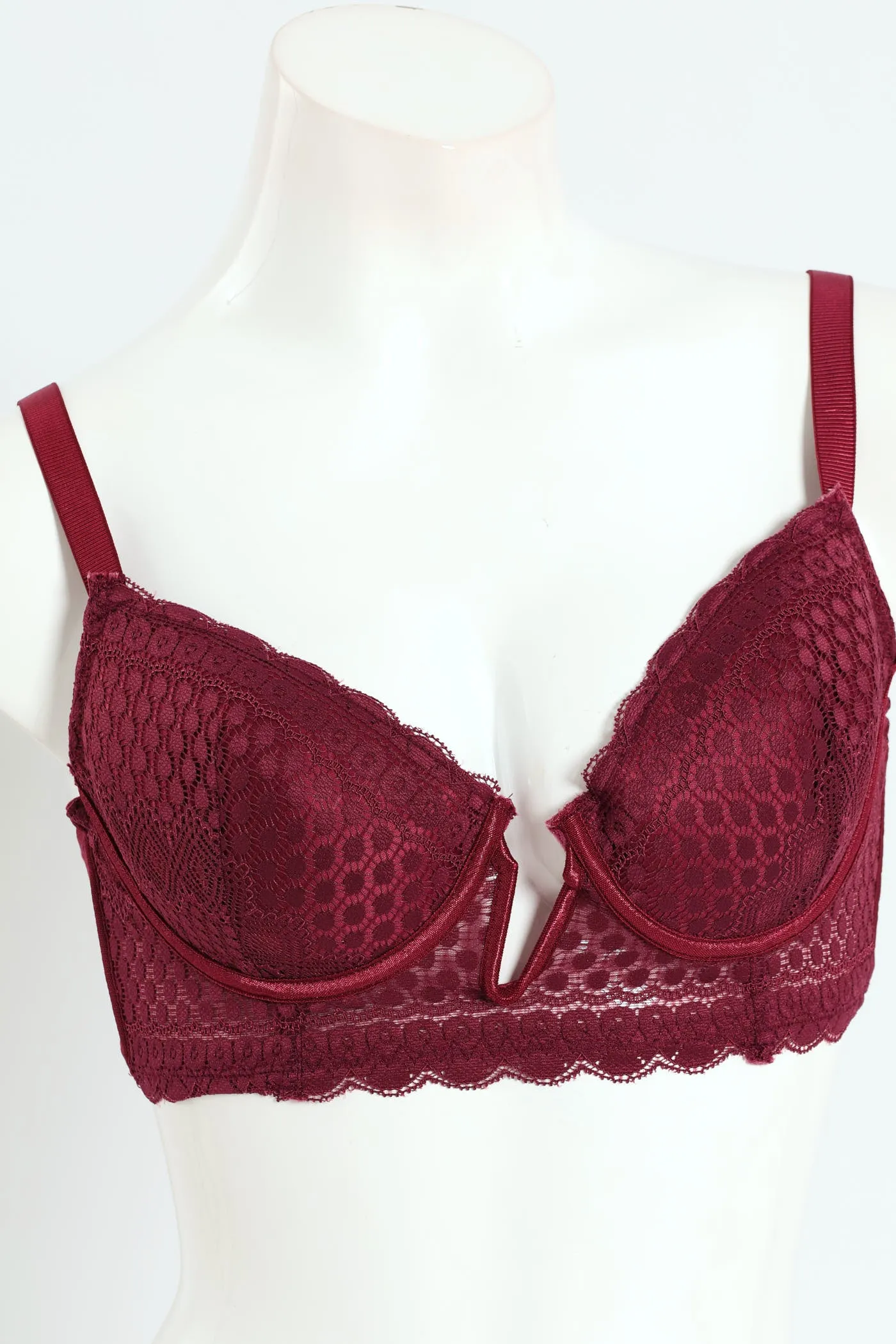 Lace Longline V Padded T-Shirt Bra - Burgundy sold by Edgars