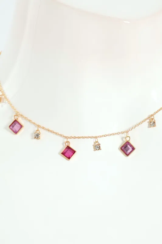 Multi Colour Stone Pendants Necklace  - Gold sold by Edgars