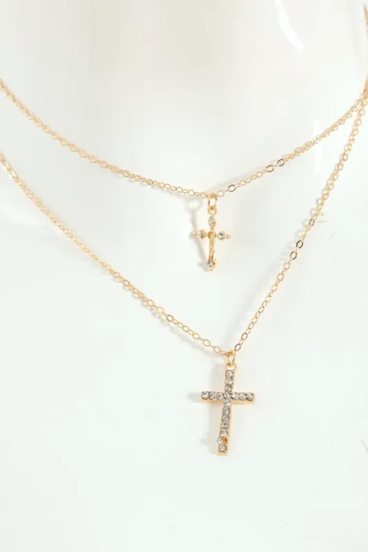 2 Layer Diamante Cross Necklace - Gold sold by Edgars 