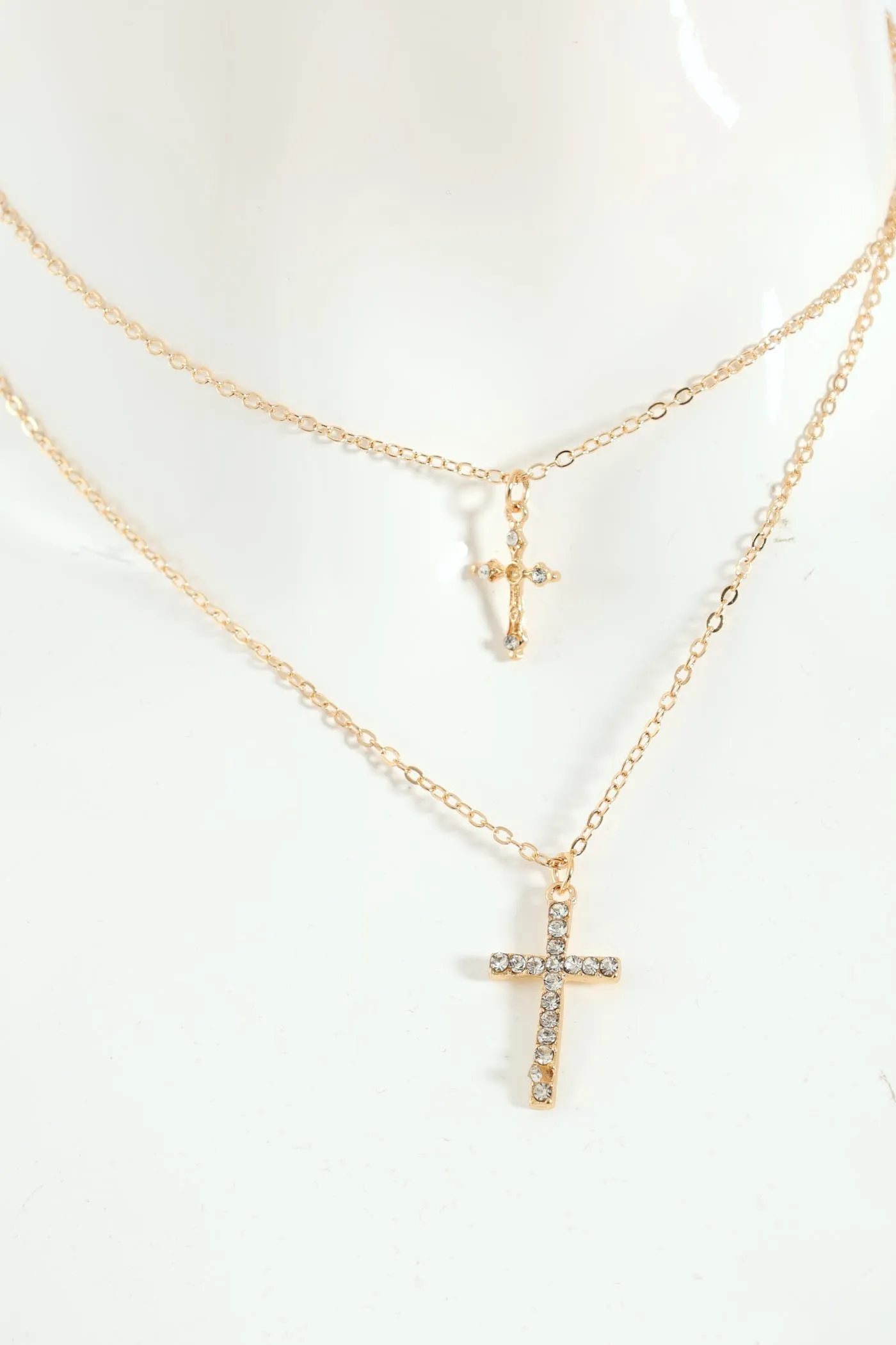 2 Layer Diamante Cross Necklace - Gold sold by Edgars