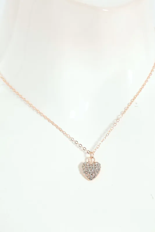 Diamante Heart Necklace & Earring Set - Rose Gold sold by Edgars