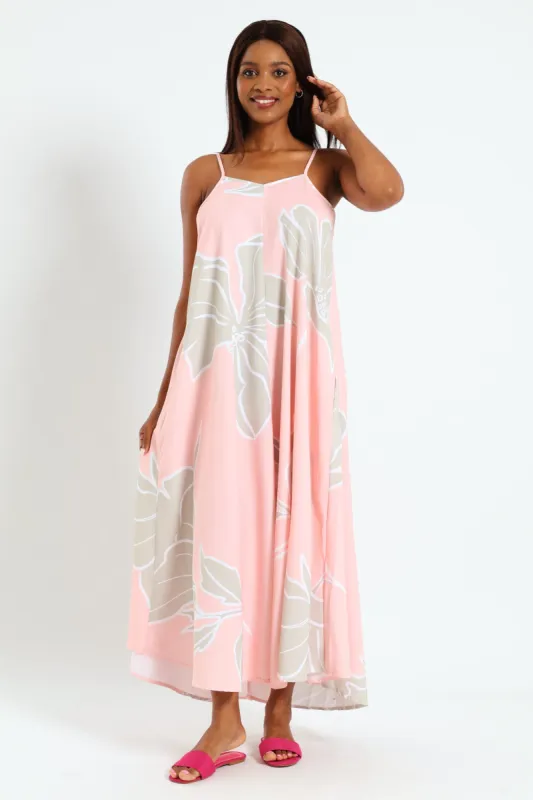 Strappy Printed Slip Midaxi Dress - White/Pink sold by Edgars