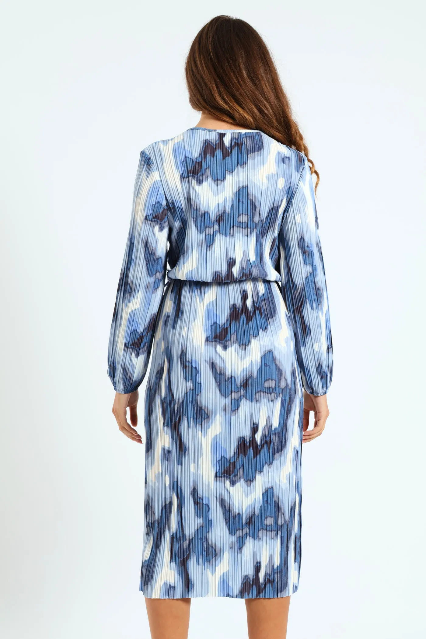 Mock Wrap Plisse Midi Dress - White/Blue sold by Edgars product image thumbnail 4