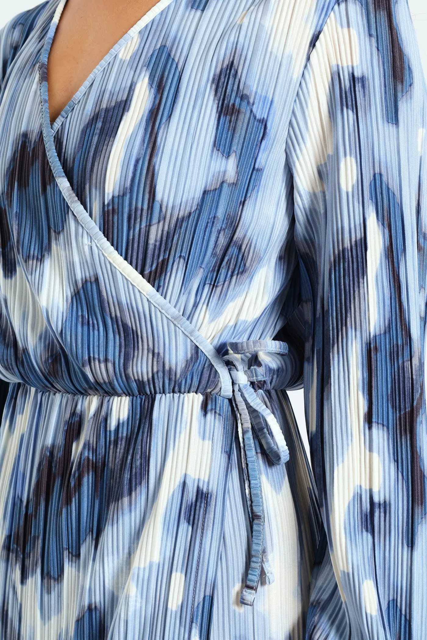 Mock Wrap Plisse Midi Dress - White/Blue sold by Edgars product image thumbnail 5