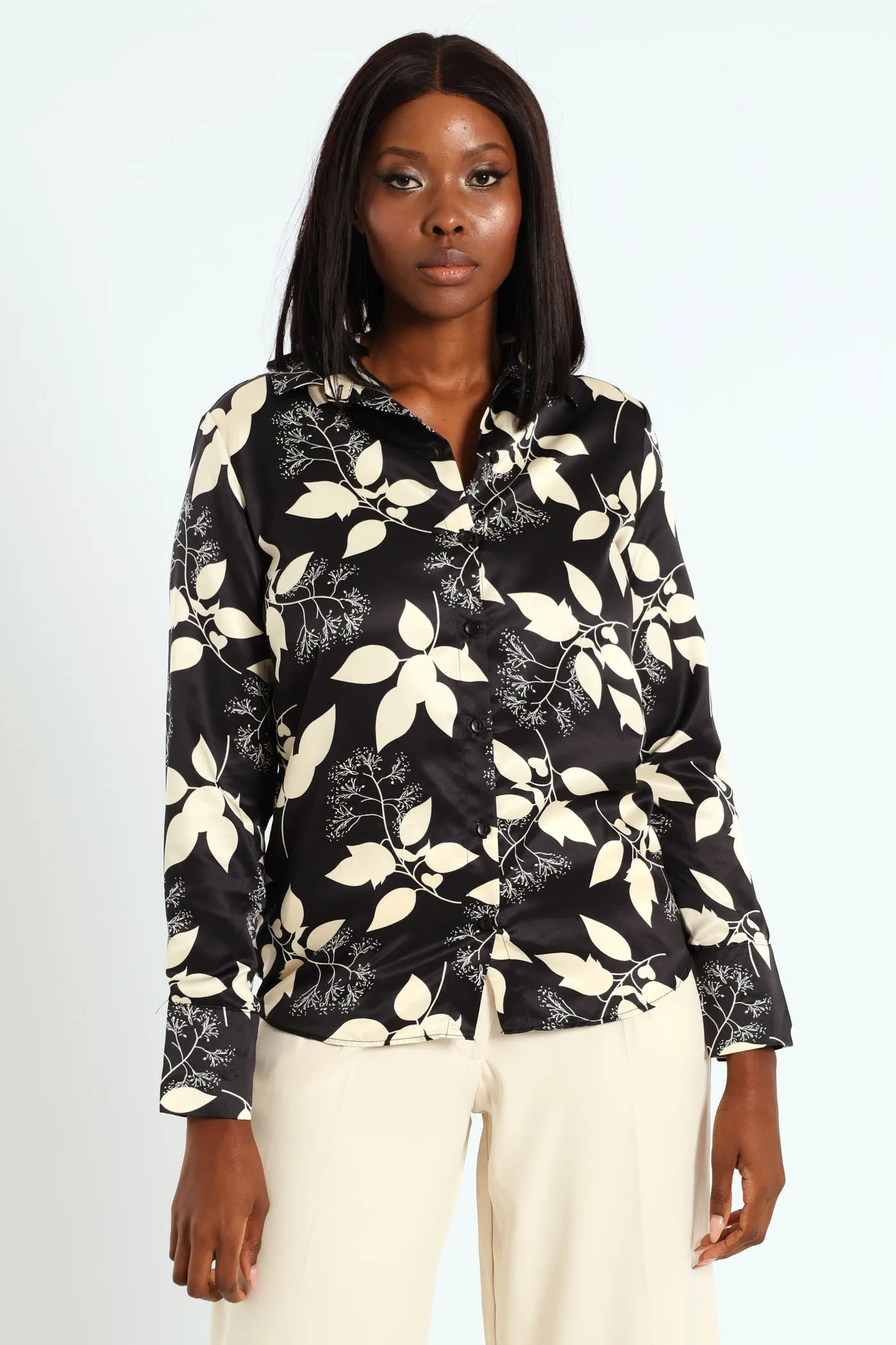 Monochrome Satin Shirt - Black/Beige sold by Edgars product image thumbnail 2