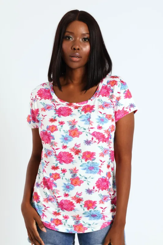 Bright Flowers Print Pocket Tee sold by Edgars