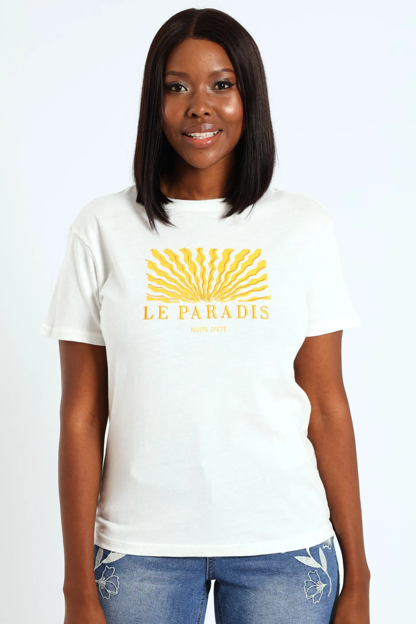 Sunray Paradise Embroidered Tee - Ivory sold by Edgars