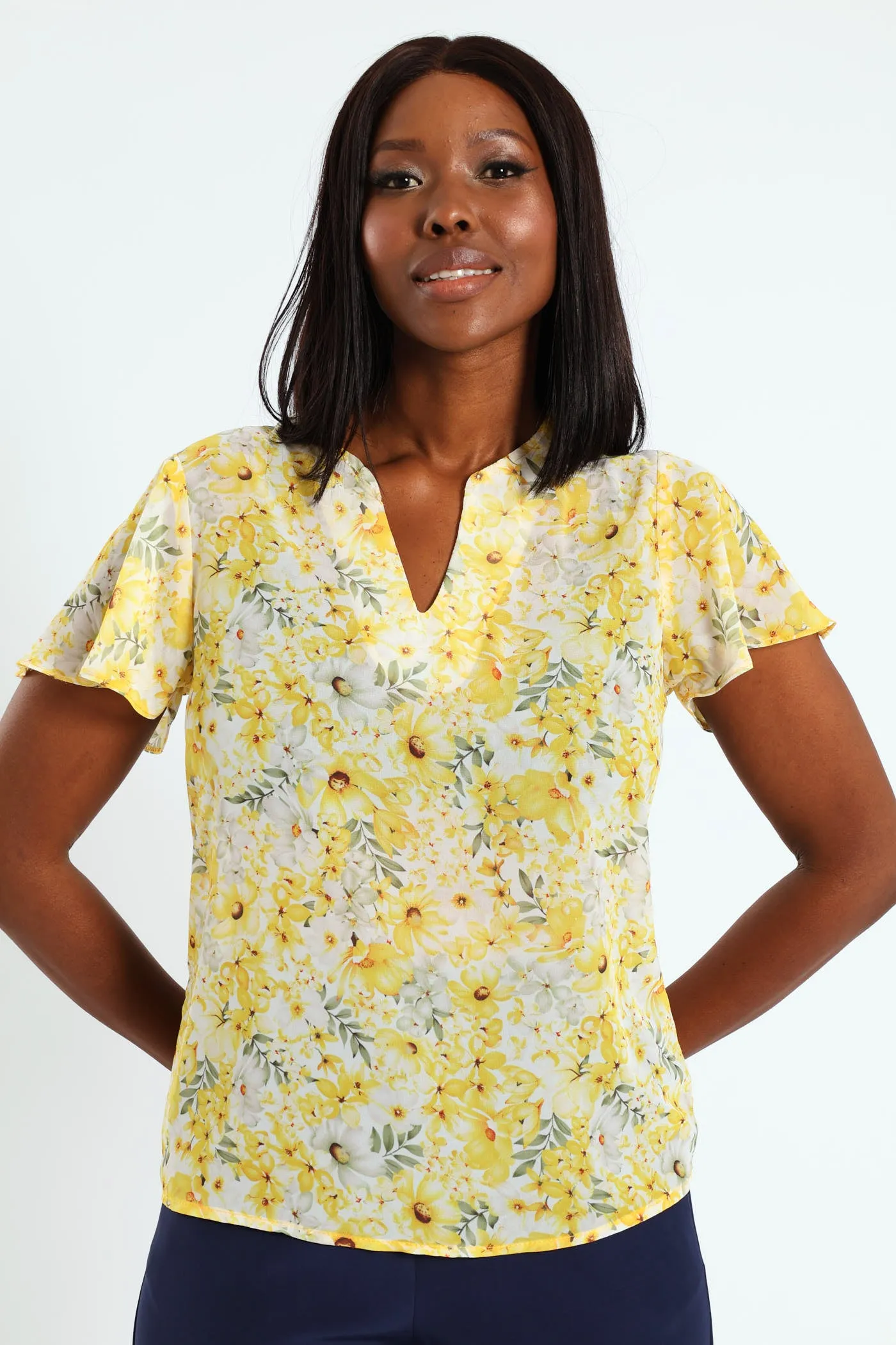V-Neck Flutter Sleeve Blouse - Mustard sold by Edgars