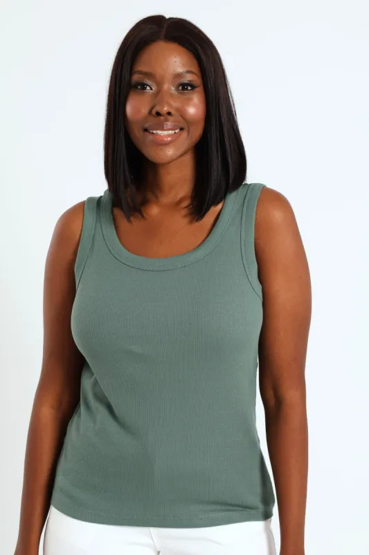 Sleeveless Rib Tank - Dark Sage sold by Edgars